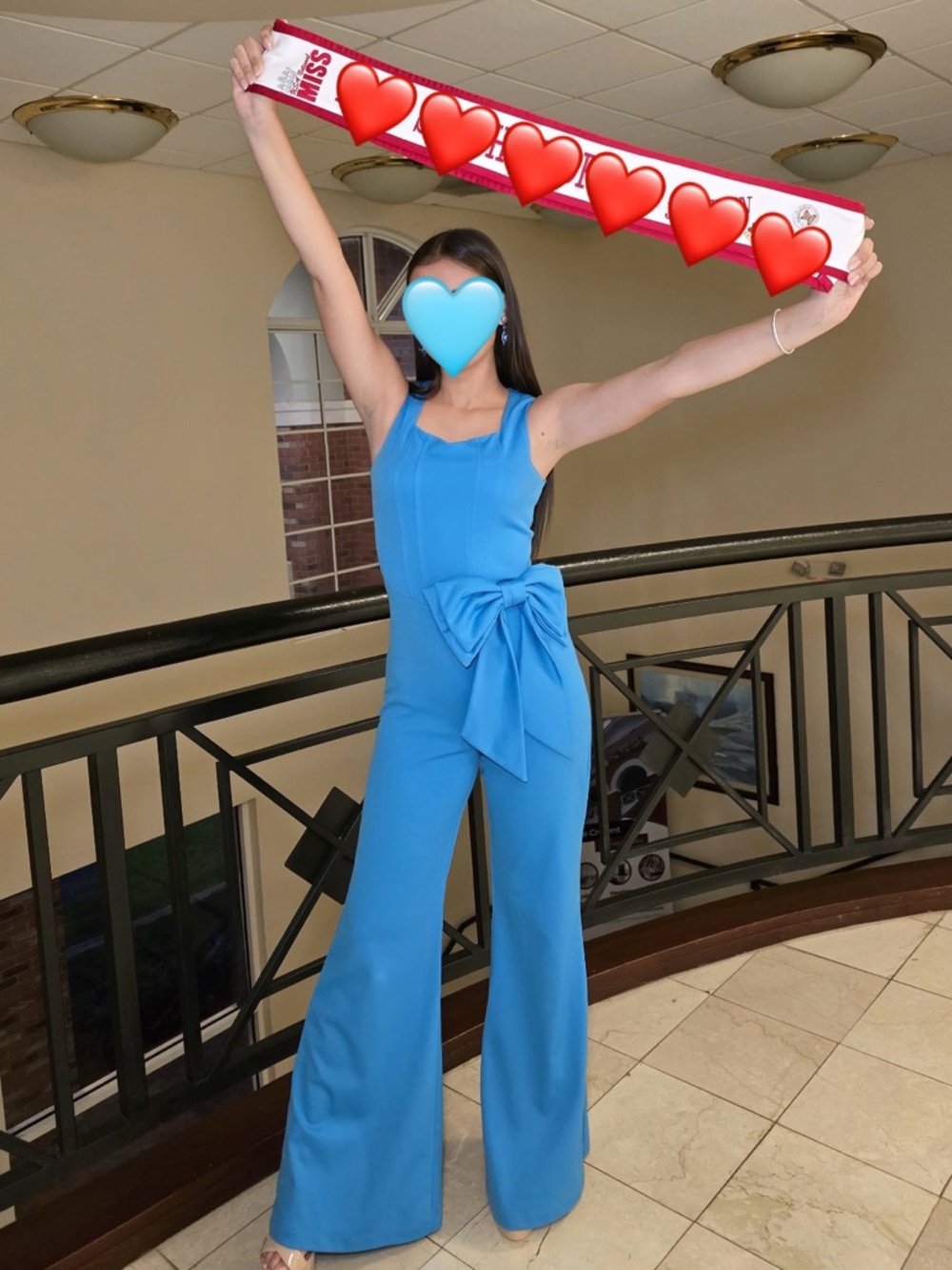 Sleek Blue Wide-Leg Jumpsuit with Side Bow